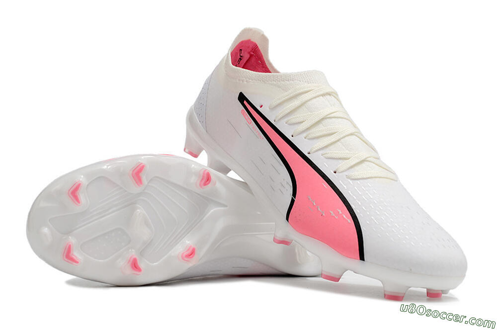 Puma Ultra Ultimate FG Firm Ground Soccer Cleats - White/Pink/Black 3