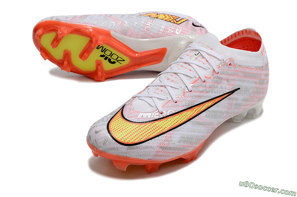 Nike Air Zoom Mercurial Vapor 15 Elite FG Firm Ground Soccer Cleats - White/Orange/Sliver 3