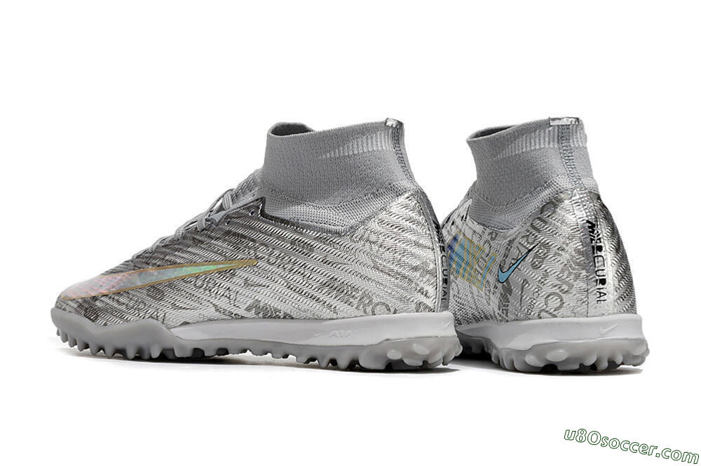 Nike Air Zoom Mercurial Superfly 9 Elite TF Artificial Turf Soccer Shoes - Silver/Gold 5