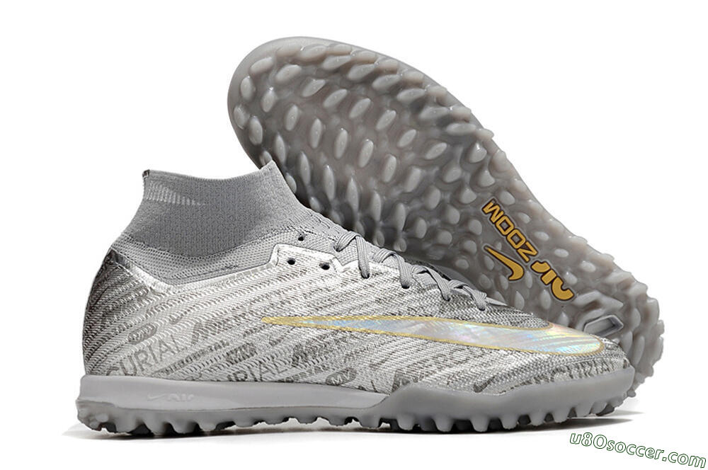 Nike Air Zoom Mercurial Superfly 9 Elite TF Artificial Turf Soccer Shoes - Silver/Gold 1