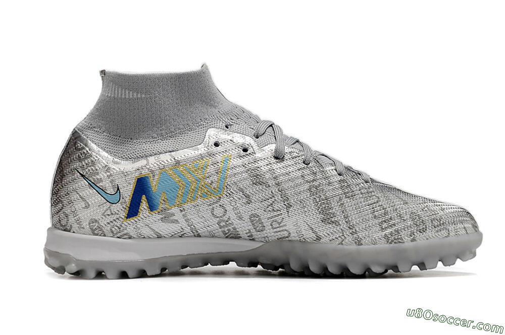 Nike Air Zoom Mercurial Superfly 9 Elite TF Artificial Turf Soccer Shoes - Silver/Gold 4