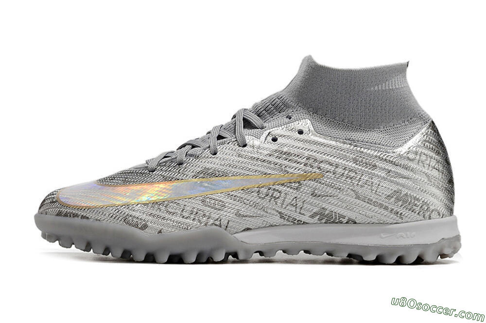 Nike Air Zoom Mercurial Superfly 9 Elite TF Artificial Turf Soccer Shoes - Silver/Gold 2