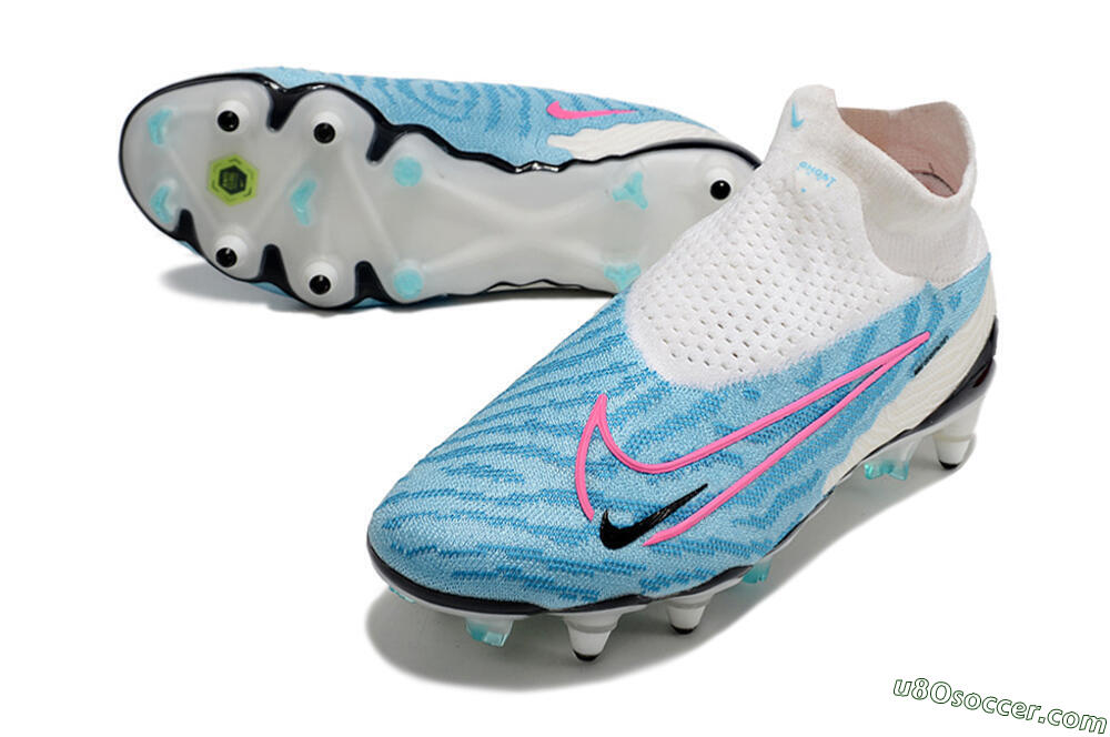 Nike Phantom GX Elite DF SG Soft Ground Soccer Cleats - White/Blue/Pink 3