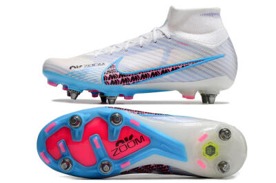 Nike Air Zoom Mercurial Superfly 9 Elite FG Firm Ground Soccer Cleats - White/Grey/Blue