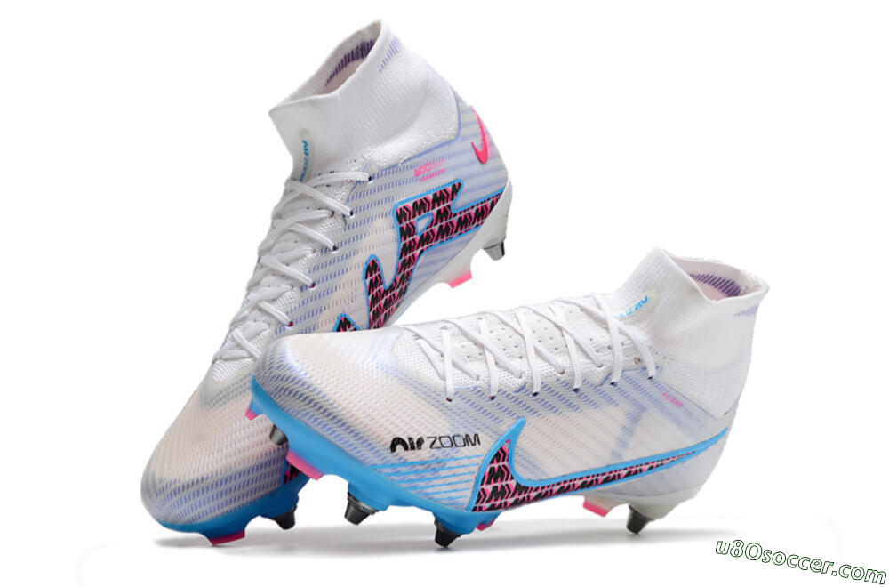 Nike Air Zoom Mercurial Superfly 9 Elite FG Firm Ground Soccer Cleats - White/Grey/Blue 5