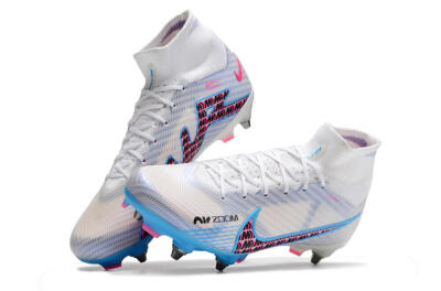 Nike Air Zoom Mercurial Superfly 9 Elite FG Firm Ground Soccer Cleats - White/Grey/Blue