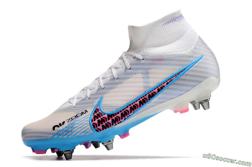 Nike Air Zoom Mercurial Superfly 9 Elite FG Firm Ground Soccer Cleats - White/Grey/Blue 7