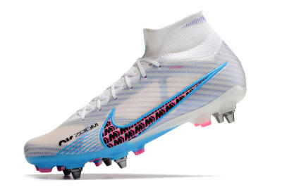 Nike Air Zoom Mercurial Superfly 9 Elite FG Firm Ground Soccer Cleats - White/Grey/Blue