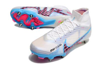 Nike Air Zoom Mercurial Superfly 9 Elite FG Firm Ground Soccer Cleats - White/Grey/Blue