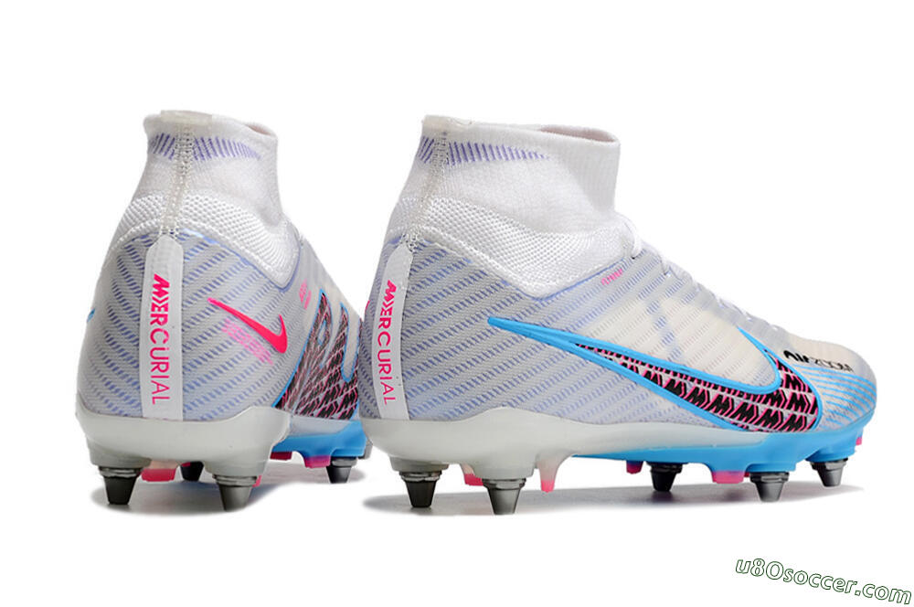 Nike Air Zoom Mercurial Superfly 9 Elite FG Firm Ground Soccer Cleats - White/Grey/Blue 8