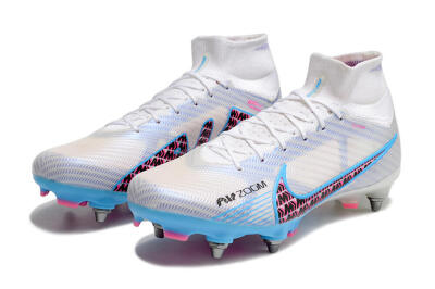 Nike Air Zoom Mercurial Superfly 9 Elite FG Firm Ground Soccer Cleats - White/Grey/Blue