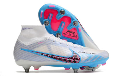 Nike Air Zoom Mercurial Superfly 9 Elite FG Firm Ground Soccer Cleats - White/Grey/Blue