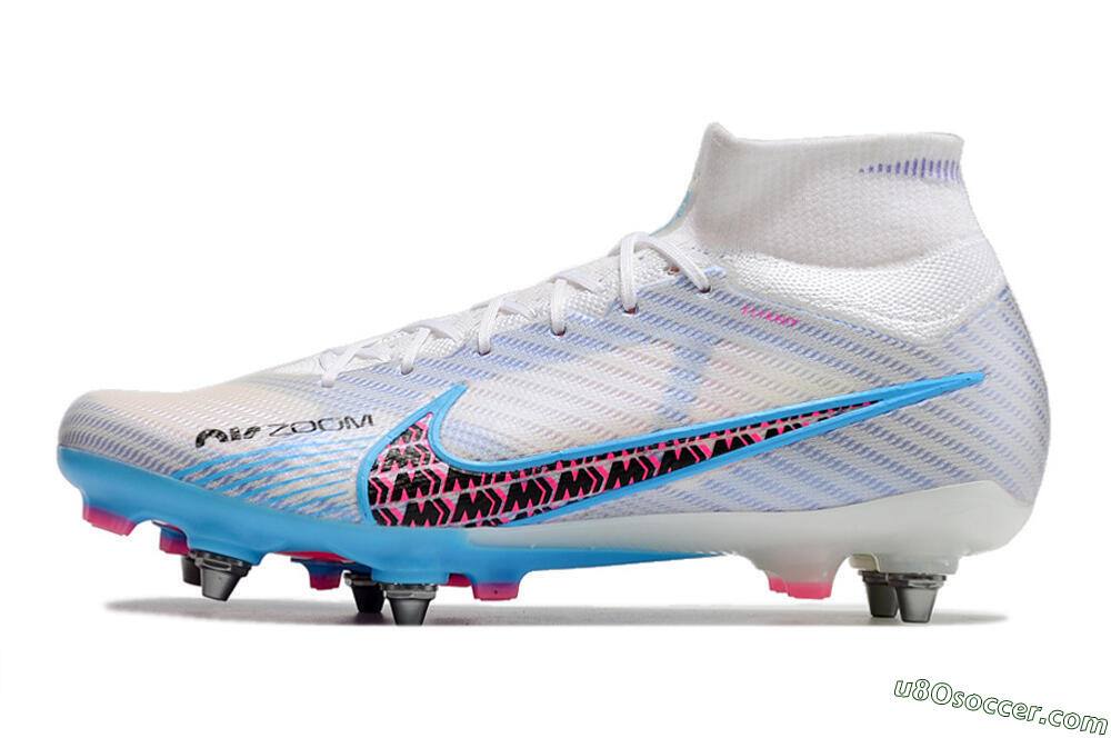Nike Air Zoom Mercurial Superfly 9 Elite FG Firm Ground Soccer Cleats - White/Grey/Blue 2