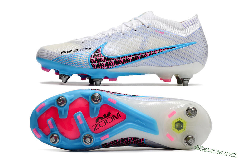Nike Air Zoom Mercurial Vapor 15 Elite FG Firm Ground Soccer Cleats - White/Grey/Blue 0