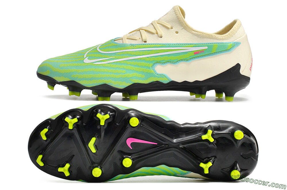 Nike React Phantom GX Academy FG Firm Ground Soccer Cleats - Green/Beige/Black 0