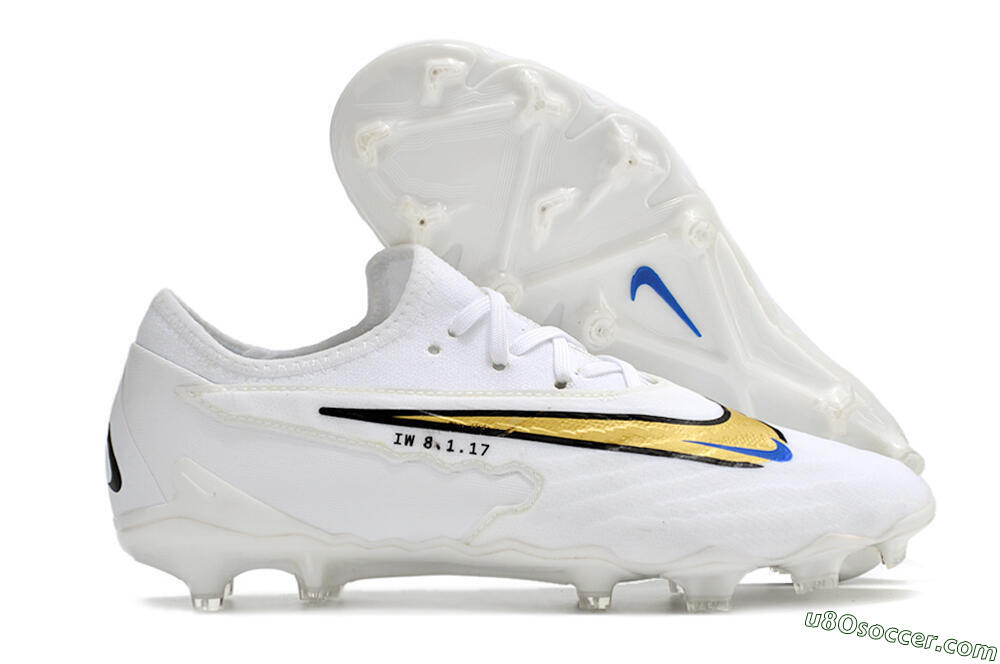 Nike React Phantom GX Academy FG Firm Ground Soccer Cleats - White/Gold/Blue 1