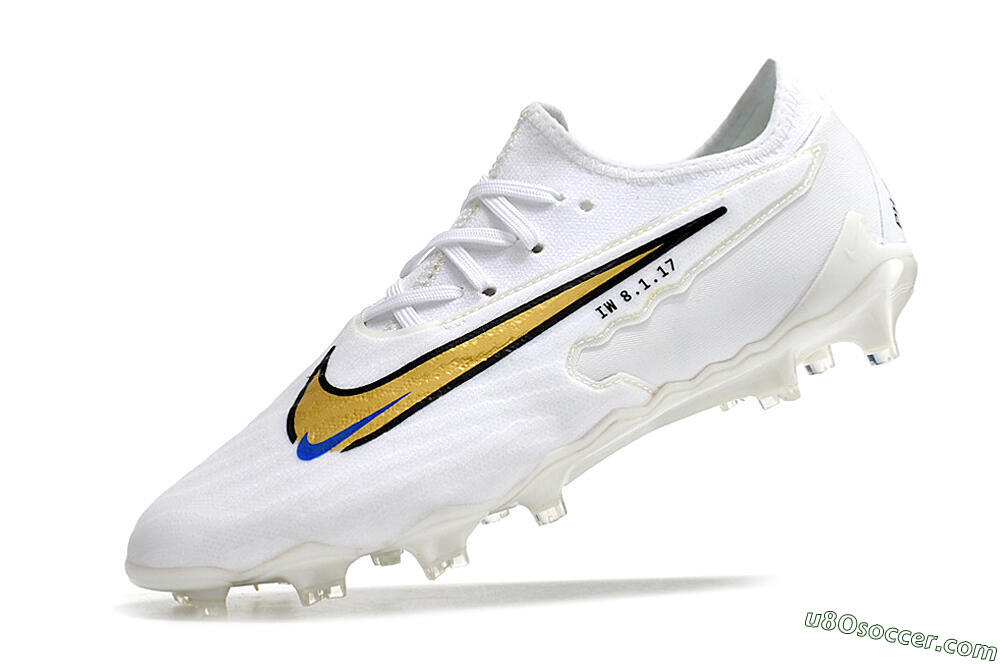 Nike React Phantom GX Academy FG Firm Ground Soccer Cleats - White/Gold/Blue 5