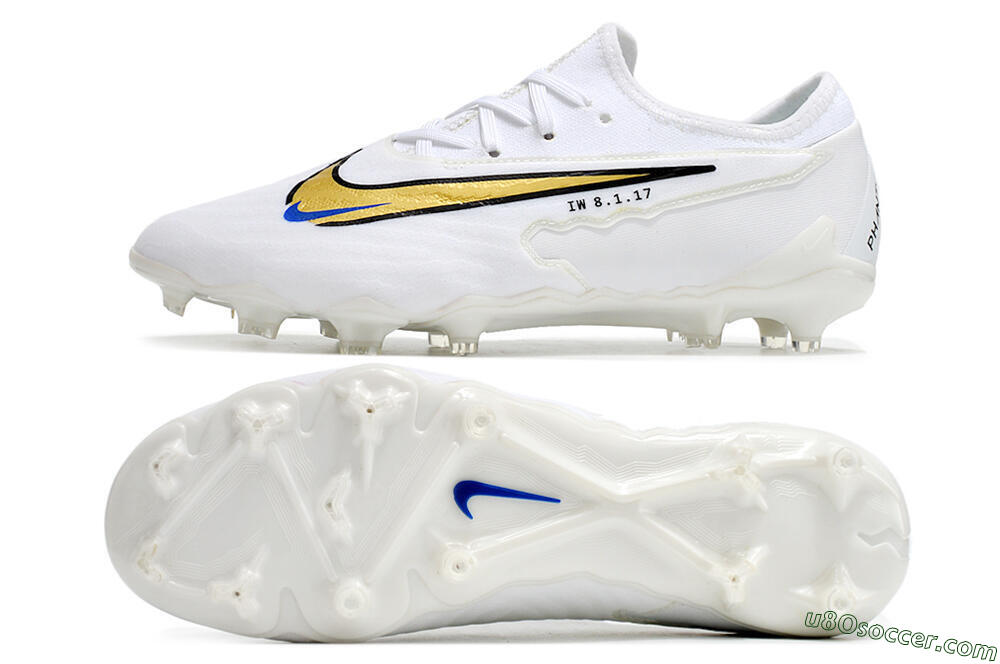 Nike React Phantom GX Academy FG Firm Ground Soccer Cleats - White/Gold/Blue 0