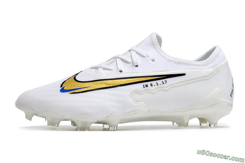 Nike React Phantom GX Academy FG Firm Ground Soccer Cleats - White/Gold/Blue 2