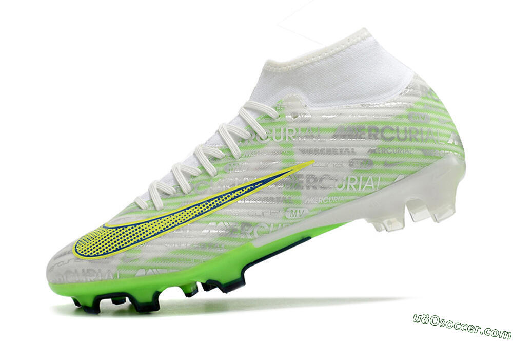 Nike Air Zoom Mercurial Superfly 9 Academy FG Firm Ground Soccer Cleats - White/Green/Yellow 5