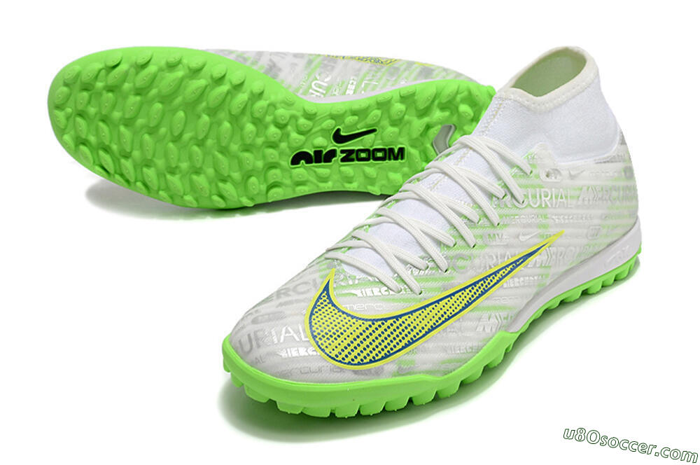 Nike Air Zoom Mercurial Superfly 9 Academy TF Artificial Turf Soccer Shoes - White/Green/Yellow 3