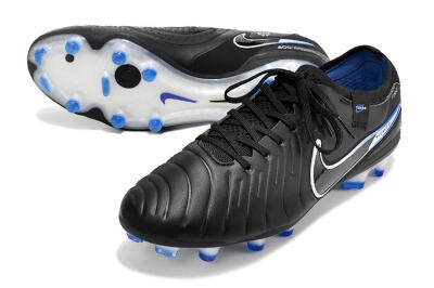 Nike Tiempo Legend 10 Elite FG Firm Ground Soccer Cleats - Black/Blue/Sliver