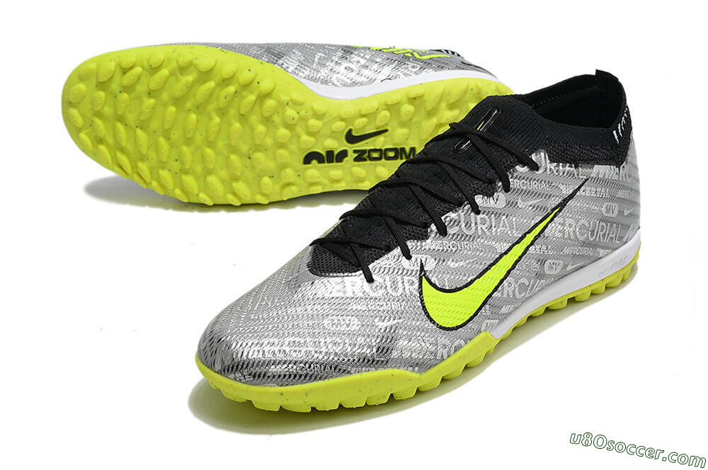 Nike Air Zoom Mercurial Vapor 15 Elite TF Artificial Turf Soccer Shoes - Silver/Green/Black 3