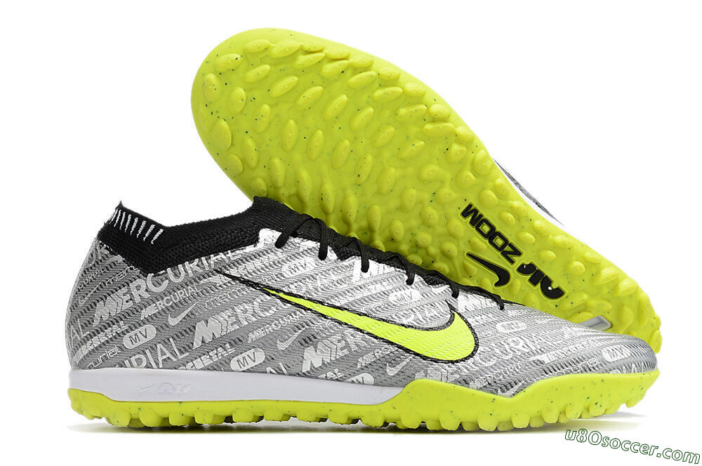 Nike Air Zoom Mercurial Vapor 15 Elite TF Artificial Turf Soccer Shoes - Silver/Green/Black 1