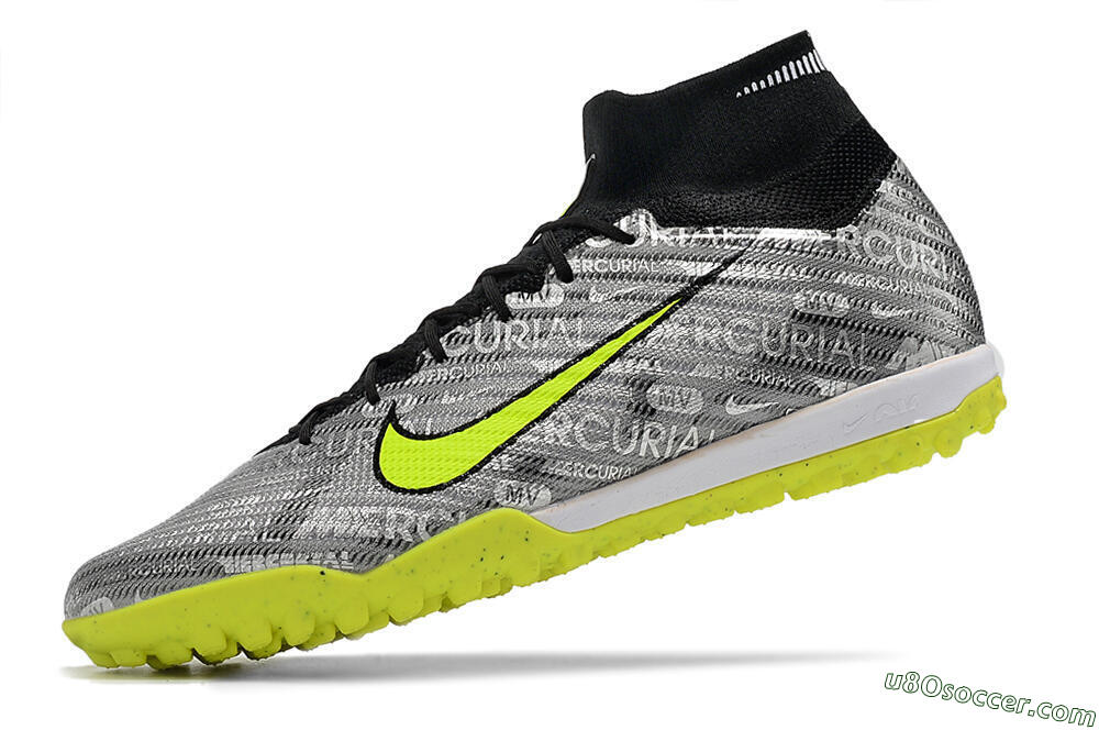Nike Air Zoom Mercurial Superfly 9 Elite TF Artificial Turf Soccer Shoes - Silver/Green/Black 7