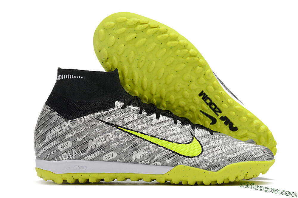 Nike Air Zoom Mercurial Superfly 9 Elite TF Artificial Turf Soccer Shoes - Silver/Green/Black 1