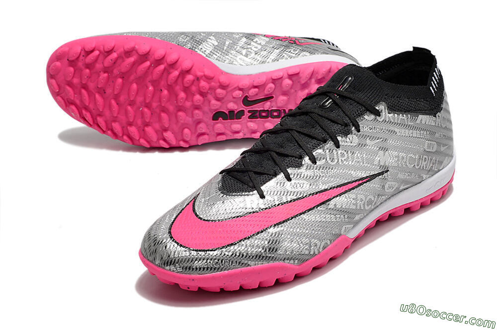 Nike Air Zoom Mercurial Vapor 15 Elite TF Artificial Turf Soccer Shoes - Silver/Pink/Black 3