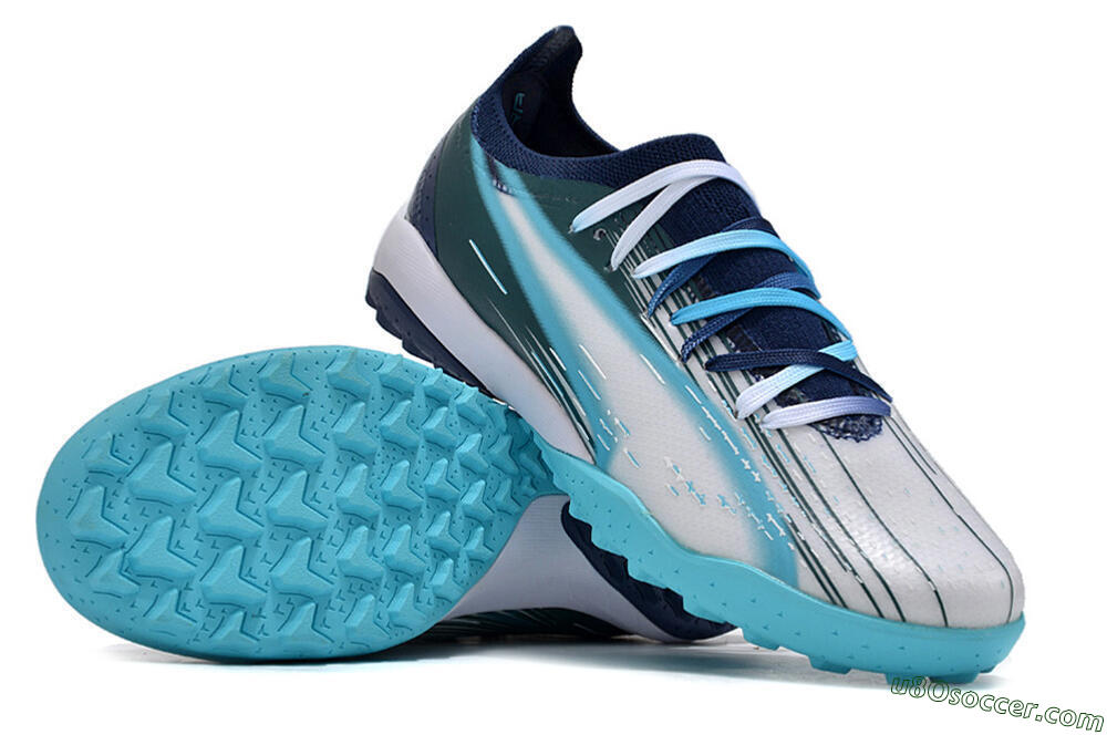 Puma Ultra Ultimate TF Artificial Turf Soccer Shoes - White/Blue/Green 3