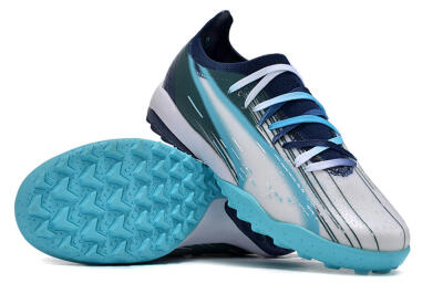 Puma Ultra Ultimate TF Artificial Turf Soccer Shoes - White/Blue/Green