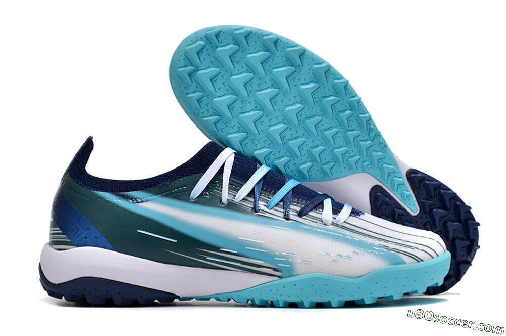 Puma Ultra Ultimate TF Artificial Turf Soccer Shoes - White/Blue/Green 1