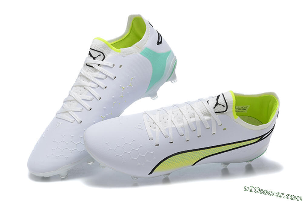 Puma King Ultimate Icon MG Multi Ground Soccer Cleats - White/Yellow/Black 5