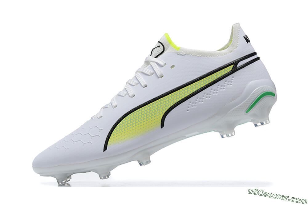 Puma King Ultimate Icon MG Multi Ground Soccer Cleats - White/Yellow/Black 7