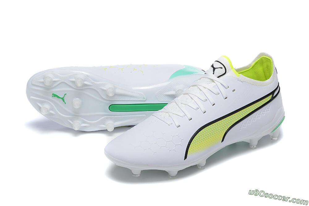 Puma King Ultimate Icon MG Multi Ground Soccer Cleats - White/Yellow/Black 3
