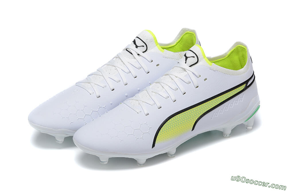 Puma King Ultimate Icon MG Multi Ground Soccer Cleats - White/Yellow/Black 9