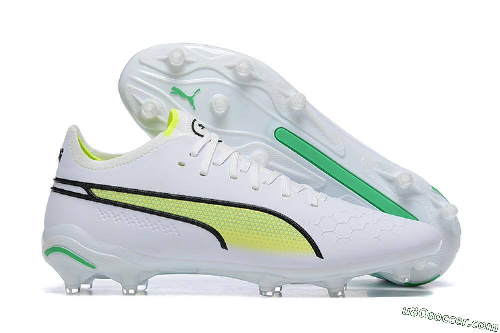 Puma King Ultimate Icon MG Multi Ground Soccer Cleats - White/Yellow/Black 1