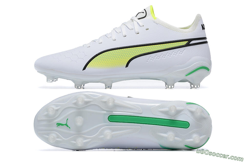 Puma King Ultimate Icon MG Multi Ground Soccer Cleats - White/Yellow/Black 0