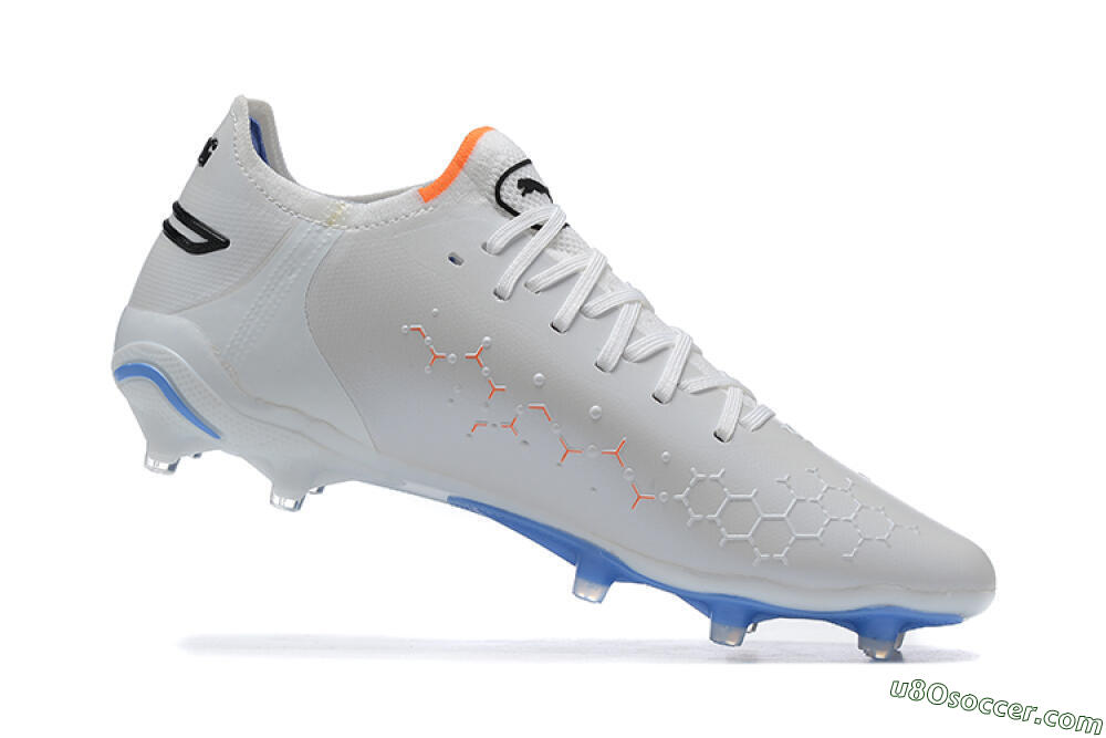 Puma King Ultimate Icon MG Multi Ground Soccer Cleats - White/Blue 6