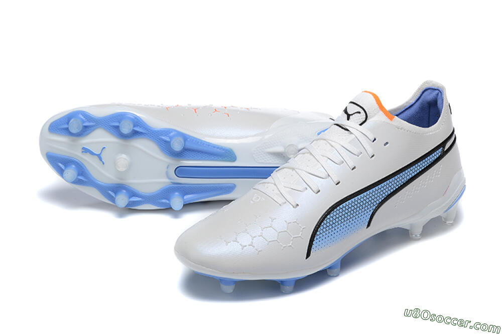 Puma King Ultimate Icon MG Multi Ground Soccer Cleats - White/Blue 3