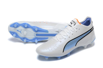 Puma King Ultimate Icon MG Multi Ground Soccer Cleats - White/Blue