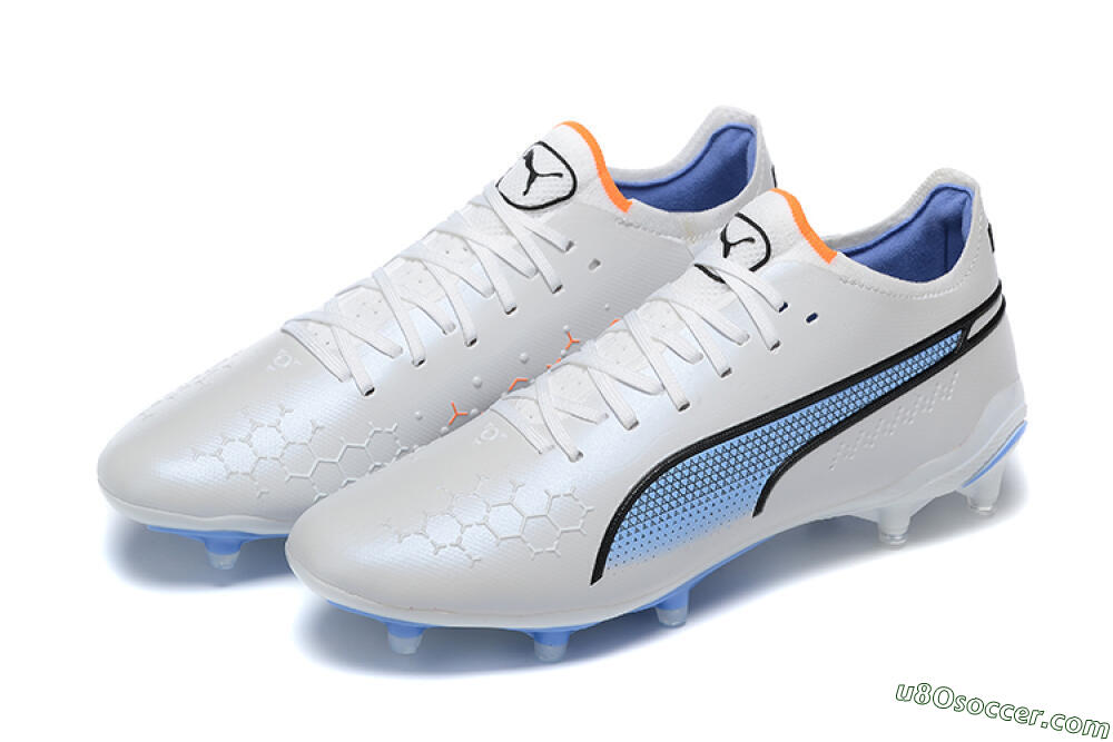 Puma King Ultimate Icon MG Multi Ground Soccer Cleats - White/Blue 9