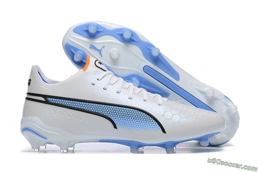 Puma King Ultimate Icon MG Multi Ground Soccer Cleats - White/Blue 1