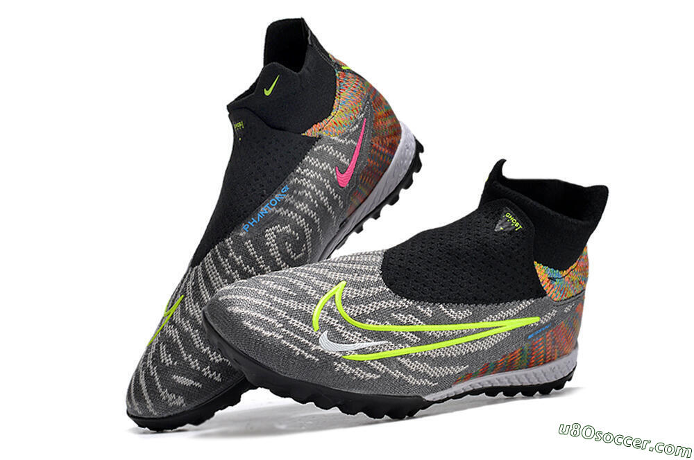 Nike Phantom GX Elite TF Artificial Turf Soccer Shoes - Grey/Green/Black/Rainbow 5
