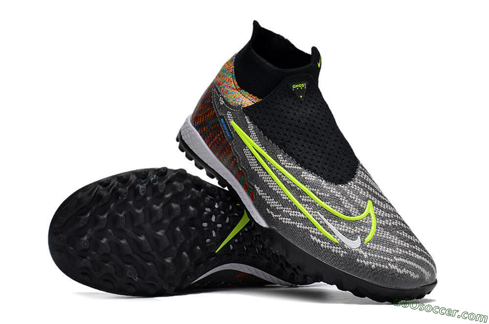 Nike Phantom GX Elite TF Artificial Turf Soccer Shoes - Grey/Green/Black/Rainbow 4