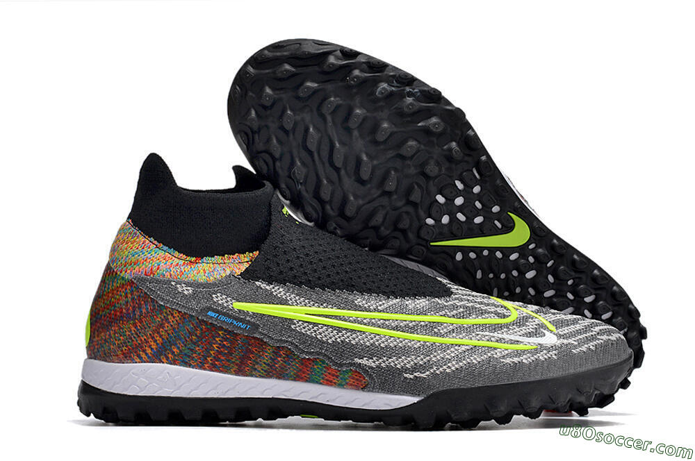 Nike Phantom GX Elite TF Artificial Turf Soccer Shoes - Grey/Green/Black/Rainbow 1