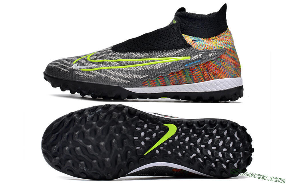 Nike Phantom GX Elite TF Artificial Turf Soccer Shoes - Grey/Green/Black/Rainbow 0