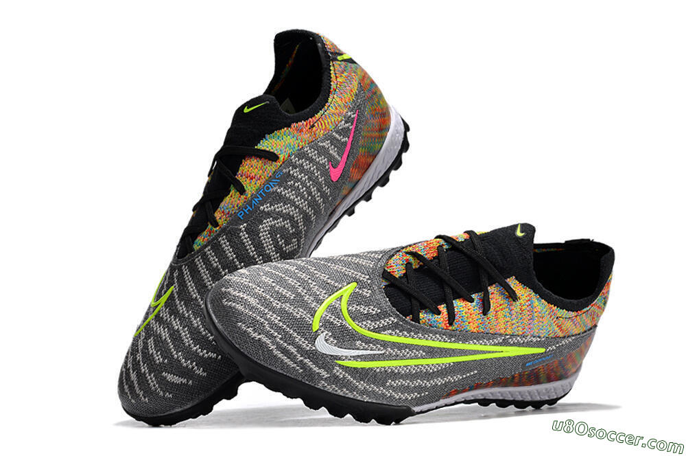 Nike Phantom GX Elite TF Artificial Turf Soccer Shoes - Grey/Green/Rainbow 5